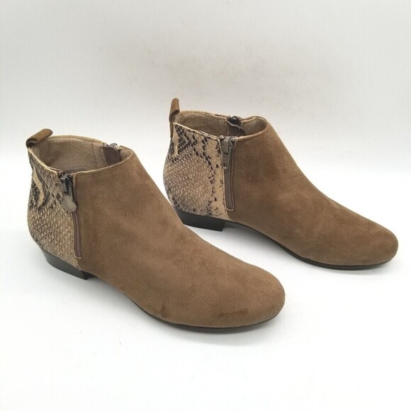 Munro Womens Brown Suede Snake Leather Zipper Lexi  Ankle Booties Size 5.5 M - Picture 1 of 8